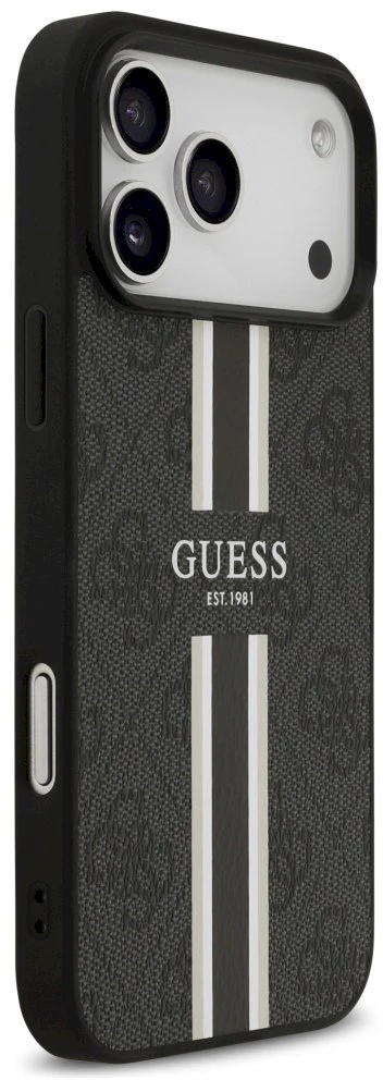 GUESS dėklas, skirtas IPHONE 17 Pro Max, suderinamas su MagSafe GUHMP17XP4RPSK (4G spausdintos juostelės), juodas
