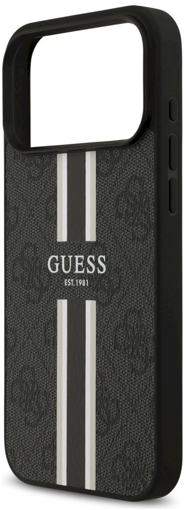 GUESS dėklas, skirtas IPHONE 17 Pro Max, suderinamas su MagSafe GUHMP17XP4RPSK (4G spausdintos juostelės), juodas