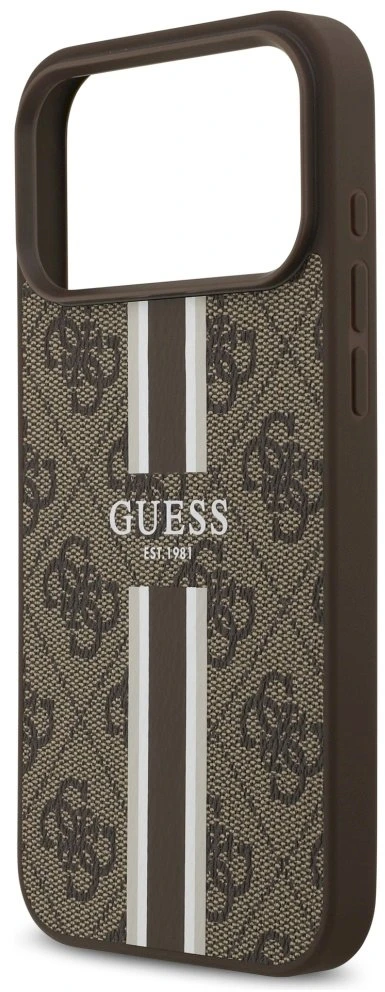 GUESS dėklas, skirtas IPHONE 17 Pro Max, suderinamas su MagSafe GUHMP17XP4RPSW (4G spausdintos juostelės), rudas