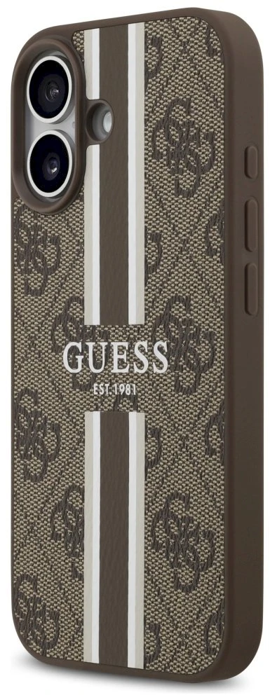 „Guess 4G“ dryžuotas „MagSafe“ dėklas, skirtas „iPhone 17“ – ruda