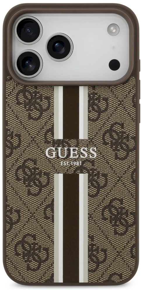 GUESS dėklas, skirtas IPHONE 17 Pro Max, suderinamas su MagSafe GUHMP17XP4RPSW (4G spausdintos juostelės), rudas