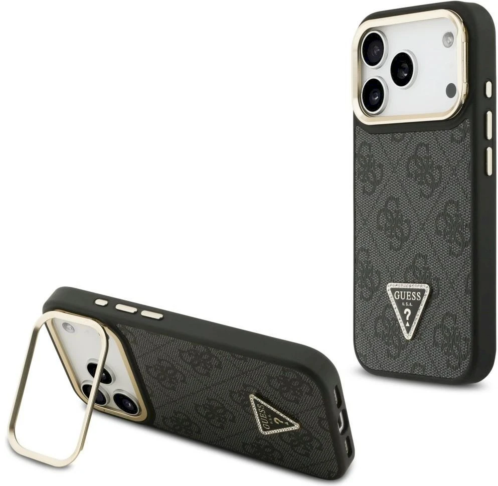 Dėklas Guess 4G PU Triangle Logo & Stand Camera Magsafe Apple iPhone 17 Pro juodos spalvos