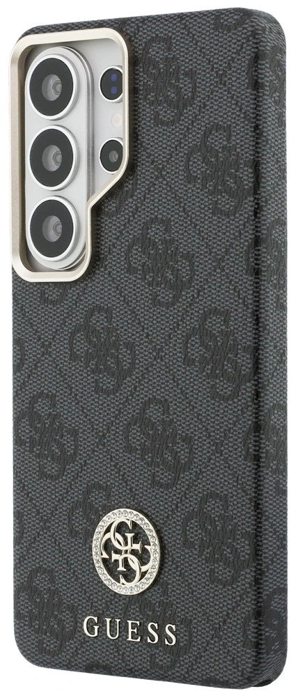 Guess PU Leather 4G Strass Logo Gold Frame Magnetic dėklas skirtas Samsung Galaxy S26 Ultra juodos spalvos