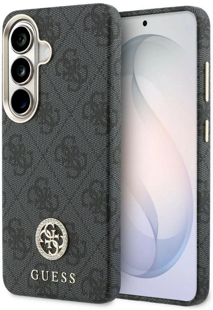 Guess PU Leather 4G Strass Logo Gold Frame Magnetic dėklas skirtas Samsung Galaxy S26 juodos spalvos