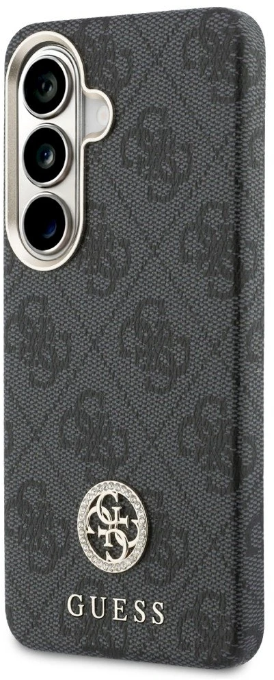 Guess PU Leather 4G Strass Logo Gold Frame Magnetic dėklas skirtas Samsung Galaxy S26 juodos spalvos