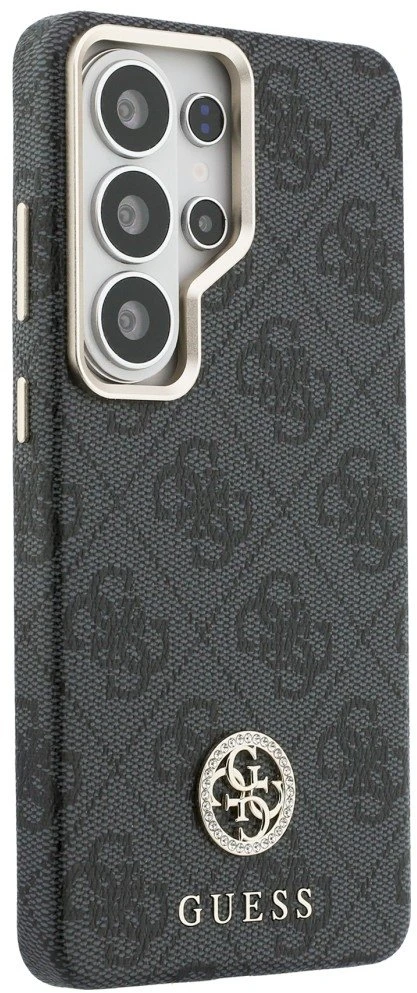 Guess PU Leather 4G Strass Logo Gold Frame Magnetic dėklas skirtas Samsung Galaxy S26 Ultra juodos spalvos