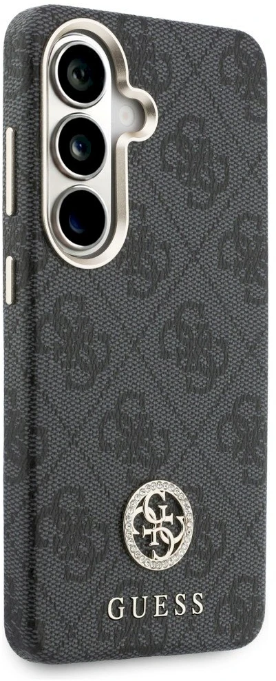 Guess PU Leather 4G Strass Logo Gold Frame Magnetic dėklas skirtas Samsung Galaxy S26 juodos spalvos