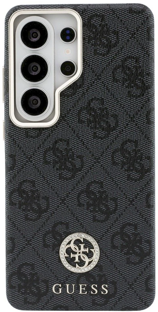 Guess PU Leather 4G Strass Logo Gold Frame Magnetic dėklas skirtas Samsung Galaxy S26 Ultra juodos spalvos