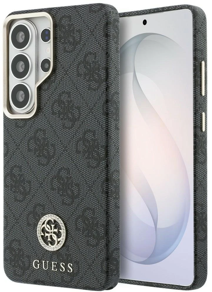 Guess PU Leather 4G Strass Logo Gold Frame Magnetic dėklas skirtas Samsung Galaxy S26 Ultra juodos spalvos