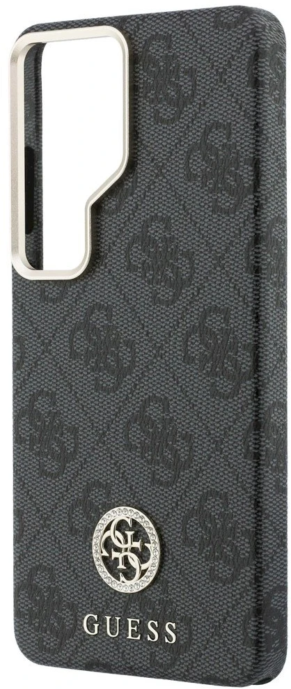 Guess PU Leather 4G Strass Logo Gold Frame Magnetic dėklas skirtas Samsung Galaxy S26 Ultra juodos spalvos