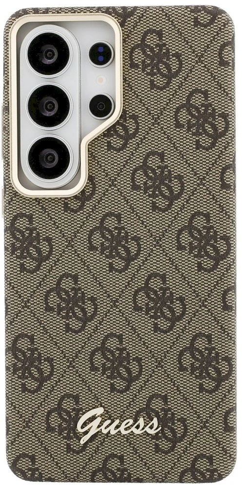 Guess PU 4G Script Metal Logo Magnetic dėklas skirtas Samsung Galaxy S26 Ultra Brown