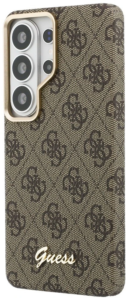 Guess PU 4G Script Metal Logo Magnetic dėklas skirtas Samsung Galaxy S26 Ultra Brown