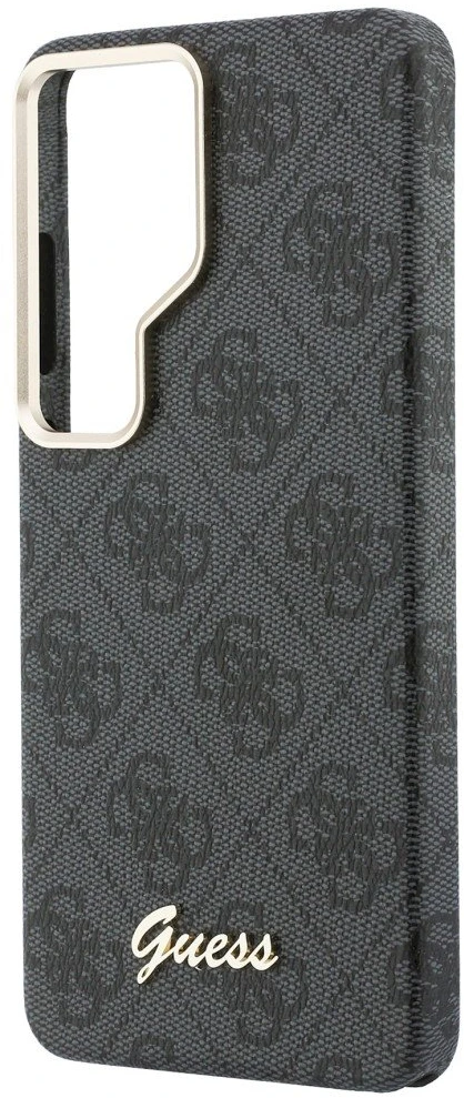 Guess PU 4G Script Metal Logo Magnetic dėklas skirtas Samsung Galaxy S26 Ultra juodos spalvos