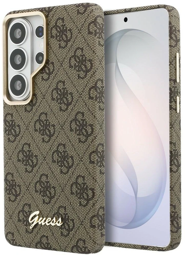 Guess PU 4G Script Metal Logo Magnetic dėklas skirtas Samsung Galaxy S26 Ultra Brown