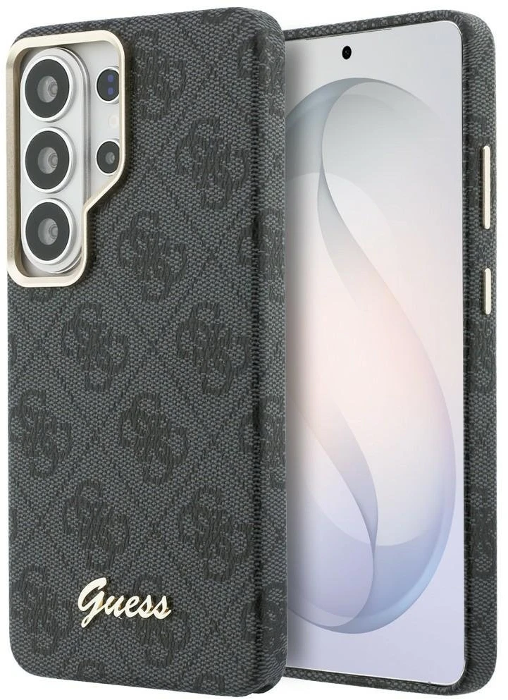 Guess PU 4G Script Metal Logo Magnetic dėklas skirtas Samsung Galaxy S26 Ultra juodos spalvos