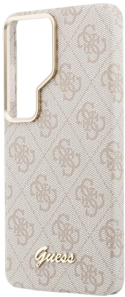 Guess PU 4G Script Metal Logo Magnetic dėklas skirtas Samsung Galaxy S26 Ultra rožinės spalvos