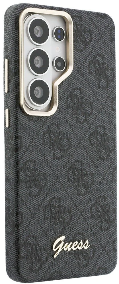Guess PU 4G Script Metal Logo Magnetic dėklas skirtas Samsung Galaxy S26 Ultra juodos spalvos