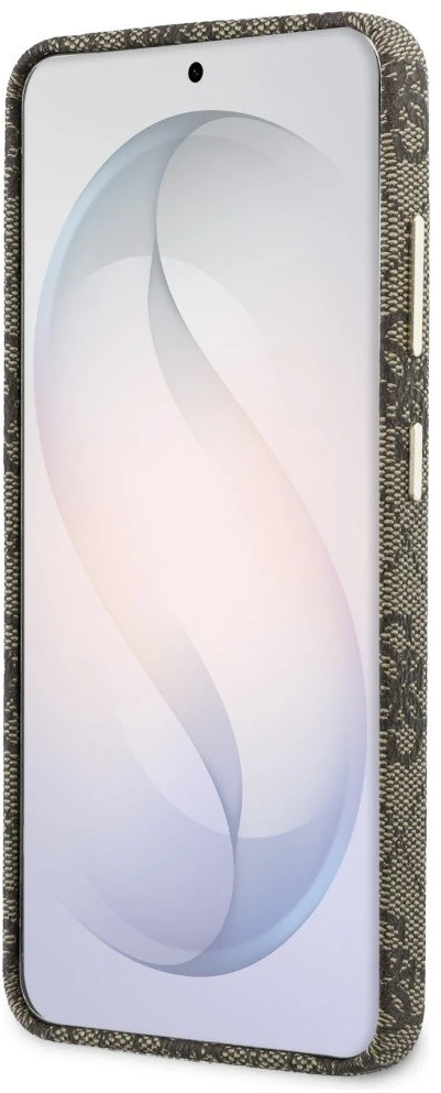 Guess PU 4G Script Metal Logo Magnetic dėklas skirtas Samsung Galaxy S26 rudos spalvos