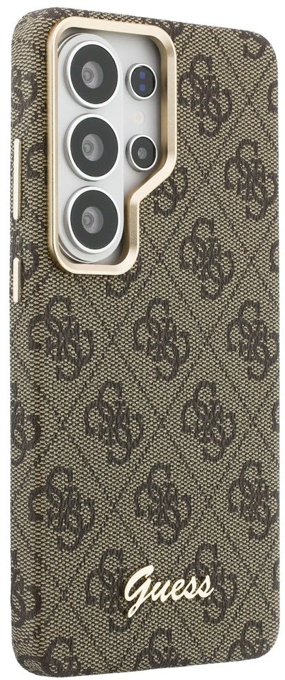 Guess PU 4G Script Metal Logo Magnetic dėklas skirtas Samsung Galaxy S26 Ultra Brown