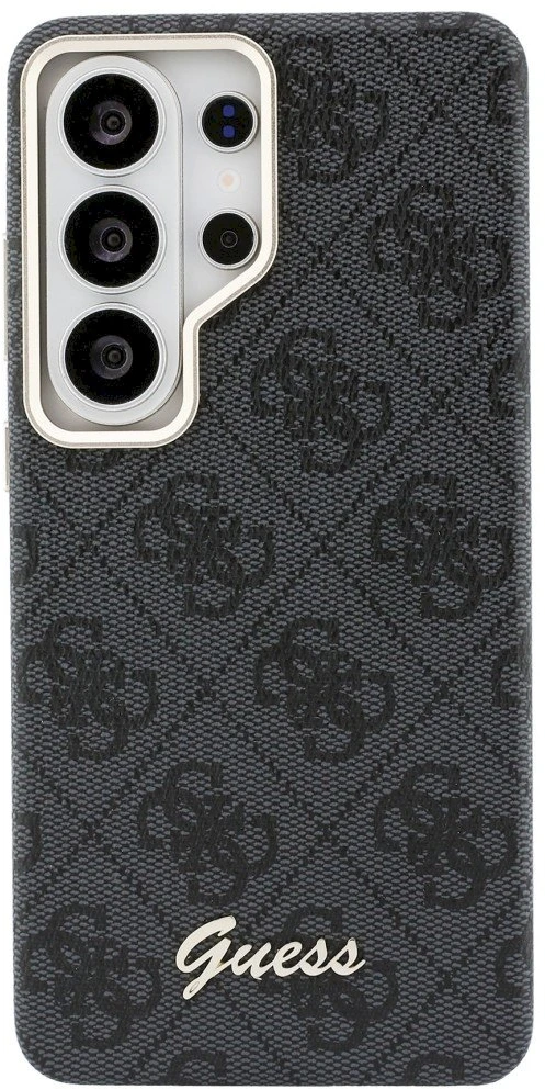 Guess PU 4G Script Metal Logo Magnetic dėklas skirtas Samsung Galaxy S26 Ultra juodos spalvos