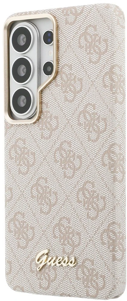 Guess PU 4G Script Metal Logo Magnetic dėklas skirtas Samsung Galaxy S26 Ultra rožinės spalvos