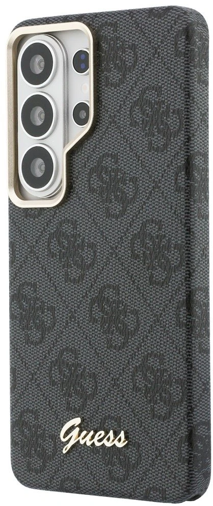 Guess PU 4G Script Metal Logo Magnetic dėklas skirtas Samsung Galaxy S26 Ultra juodos spalvos