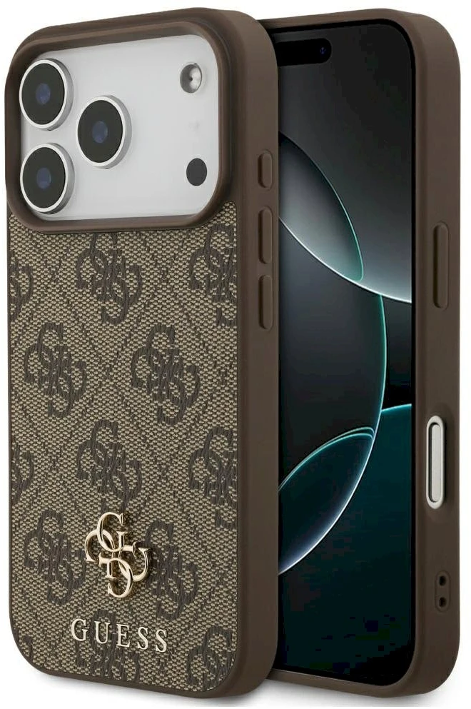 „Guess 4G“ mažas klasikinis „MagSafe“ dėklas su logotipu, skirtas „iPhone 17 Pro“ – ruda
