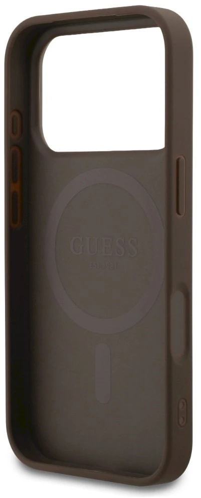 „Guess 4G“ mažas klasikinis „MagSafe“ dėklas su logotipu, skirtas „iPhone 17 Pro“ – ruda