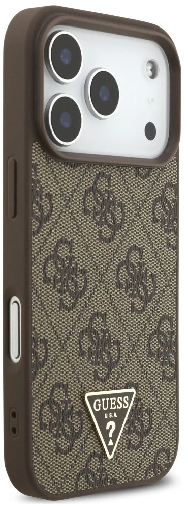 Original dėklas GUESS 4G Strap Triangle Logo MagSafe skirtas Apple iPhone 17 Pro rudos spalvos