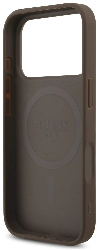 Original dėklas GUESS 4G Strap Triangle Logo MagSafe skirtas Apple iPhone 17 Pro rudos spalvos