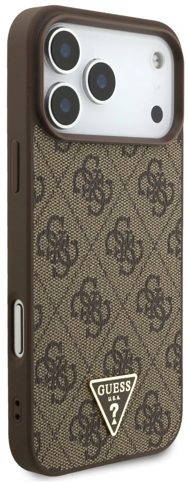 Original dėklas GUESS 4G Strap Triangle Logo MagSafe skirtas Apple iPhone 17 Pro Max rudos spalvos