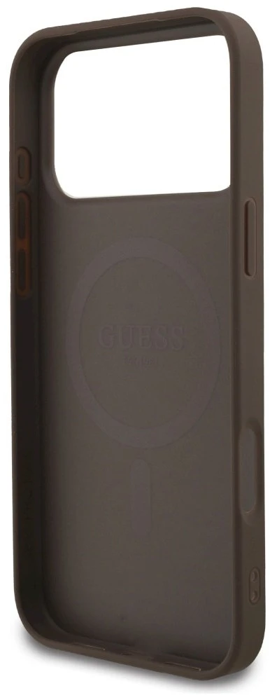 Original dėklas GUESS 4G Strap Triangle Logo MagSafe skirtas Apple iPhone 17 Pro Max rudos spalvos