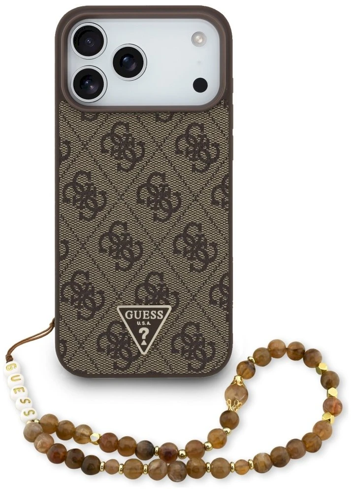 Original dėklas GUESS 4G Strap Triangle Logo MagSafe skirtas Apple iPhone 17 Pro Max rudos spalvos