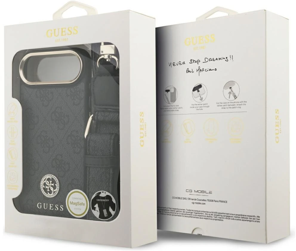 Guess 4G Strass Logo & Big Strap Metal Mygtukai MagSafe dėklas skirtas Apple iPhone Air juodos spalvos