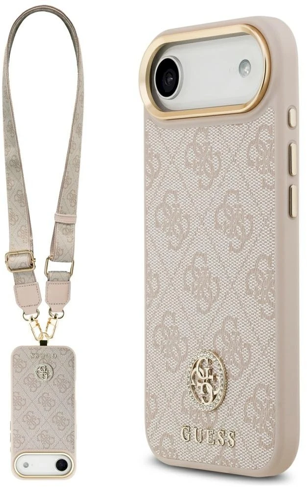 Original dėklas GUESS 4G Strass Logo & Big Strap Metal Mygtukai MagSafe skirtas Apple iPhone 17 Air pink