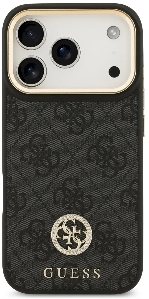 GUESS dėklas, skirtas IPHONE 17 Pro, suderinamas su MagSafe GUHMP17LP4GRMDEK (PU W/ 4G Strass Logo) juodas