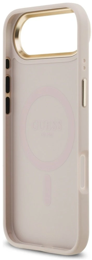 GUESS dėklas, skirtas IPHONE 17 Air, suderinamas su MagSafe GUHMP17MP4GRMDEP (PU su 4G Strass logotipu), rožinis