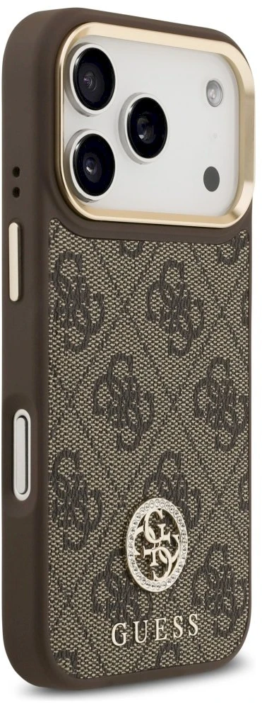GUESS dėklas, skirtas IPHONE 17 Pro, suderinamas su MagSafe GUHMP17LP4GRMDEW (PU su 4G Strass logotipu), ruda