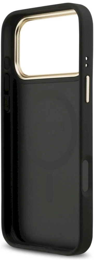 GUESS dėklas, skirtas IPHONE 17 Pro Max, suderinamas su MagSafe GUHMP17XP4GRMDEK (PU W/ 4G Strass Logo) juodas