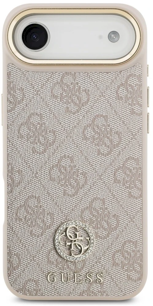 GUESS dėklas, skirtas IPHONE 17 Air, suderinamas su MagSafe GUHMP17MP4GRMDEP (PU su 4G Strass logotipu), rožinis