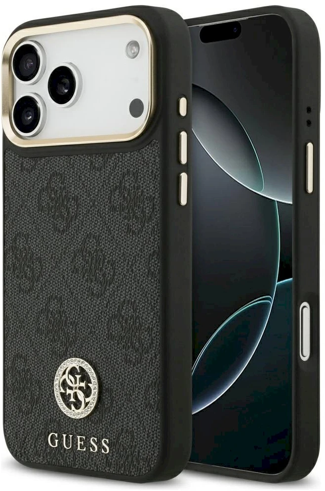 GUESS dėklas, skirtas IPHONE 17 Pro Max, suderinamas su MagSafe GUHMP17XP4GRMDEK (PU W/ 4G Strass Logo) juodas