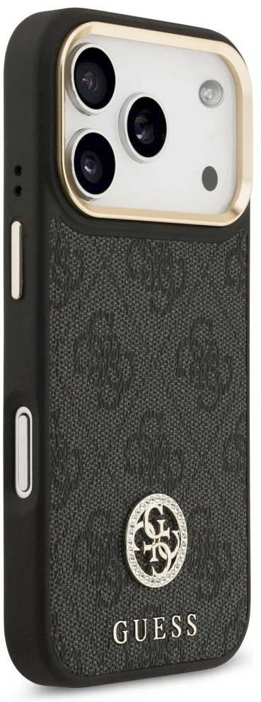 GUESS dėklas, skirtas IPHONE 17 Pro, suderinamas su MagSafe GUHMP17LP4GRMDEK (PU W/ 4G Strass Logo) juodas
