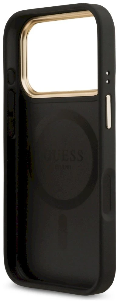 GUESS dėklas, skirtas IPHONE 17 Pro, suderinamas su MagSafe GUHMP17LP4GRMDEK (PU W/ 4G Strass Logo) juodas