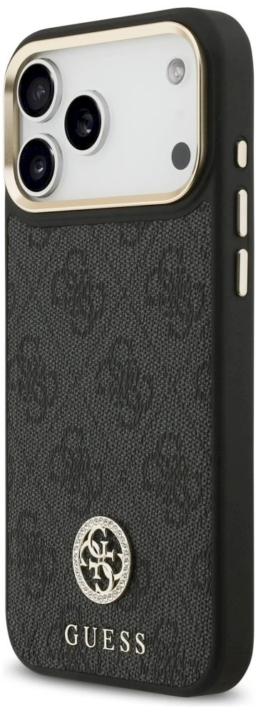 GUESS dėklas, skirtas IPHONE 17 Pro Max, suderinamas su MagSafe GUHMP17XP4GRMDEK (PU W/ 4G Strass Logo) juodas