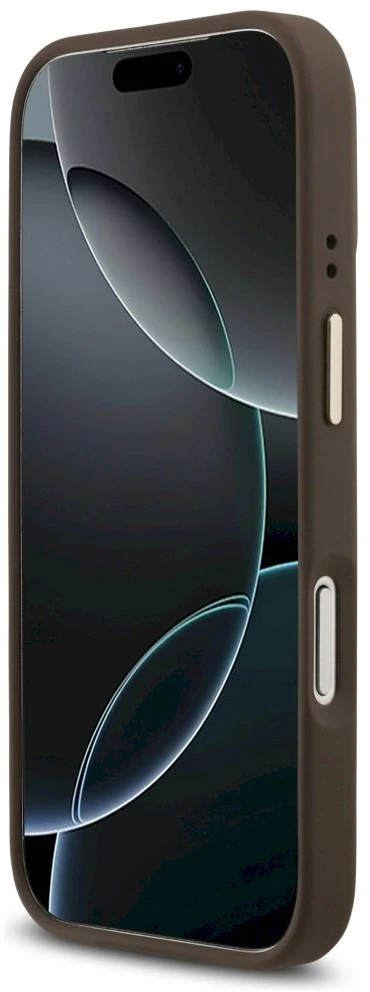 GUESS dėklas, skirtas IPHONE 17 Pro, suderinamas su MagSafe GUHMP17LP4GRMDEW (PU su 4G Strass logotipu), ruda