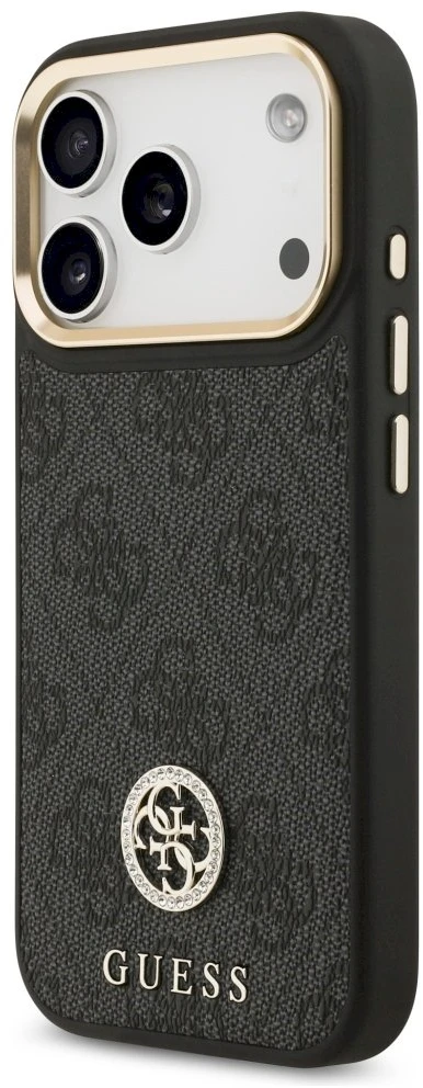 GUESS dėklas, skirtas IPHONE 17 Pro, suderinamas su MagSafe GUHMP17LP4GRMDEK (PU W/ 4G Strass Logo) juodas