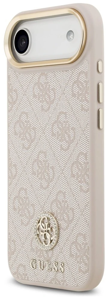 GUESS dėklas, skirtas IPHONE 17 Air, suderinamas su MagSafe GUHMP17MP4GRMDEP (PU su 4G Strass logotipu), rožinis