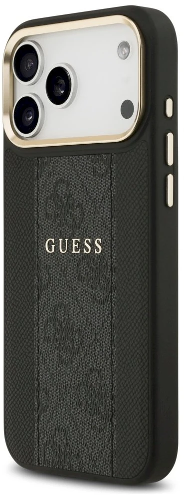 GUESS dėklas, skirtas IPHONE 17 Pro Max, suderinamas su MagSafe GUHMP17XPG4SEMCK (PU su 4G juostele), juodas