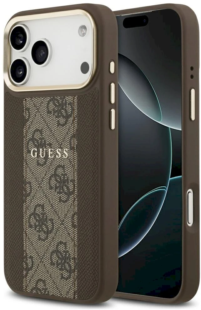 „Guess 4G Stripe MagSafe“ dėklas, skirtas „iPhone 17 Pro Max“ – ruda