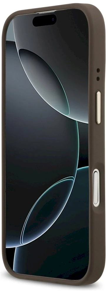 GUESS dėklas, skirtas IPHONE 17, suderinamas su MagSafe GUHMP17SPG4SEMCW (PU su 4G juostele), ruda